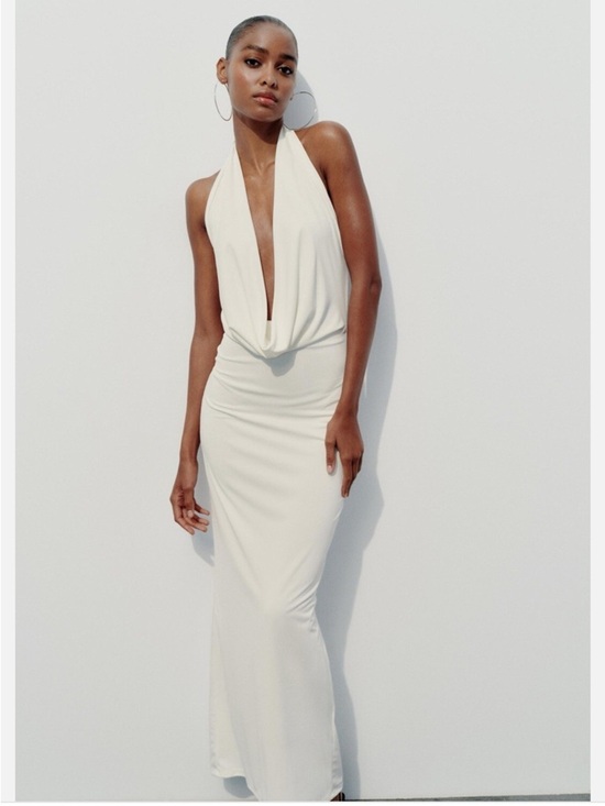 Zara Dresses & Skirts - Zara Draped White Halter Maxi Dress